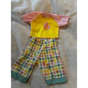 American Girl Yellow Short Sleeve Shirt Plaid Pants Baby Doll Clothing Set